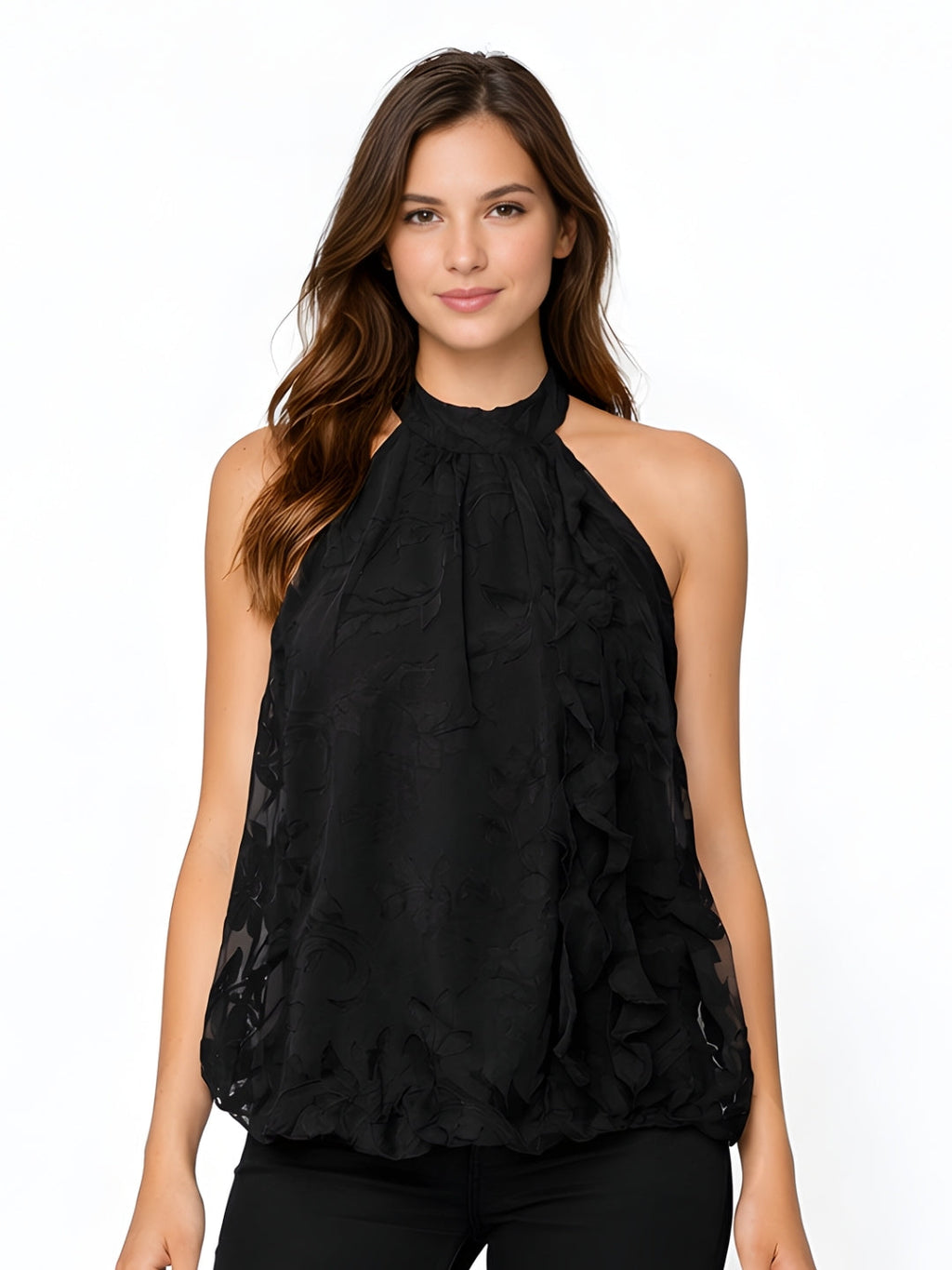 Black Textured Sleeveless Top