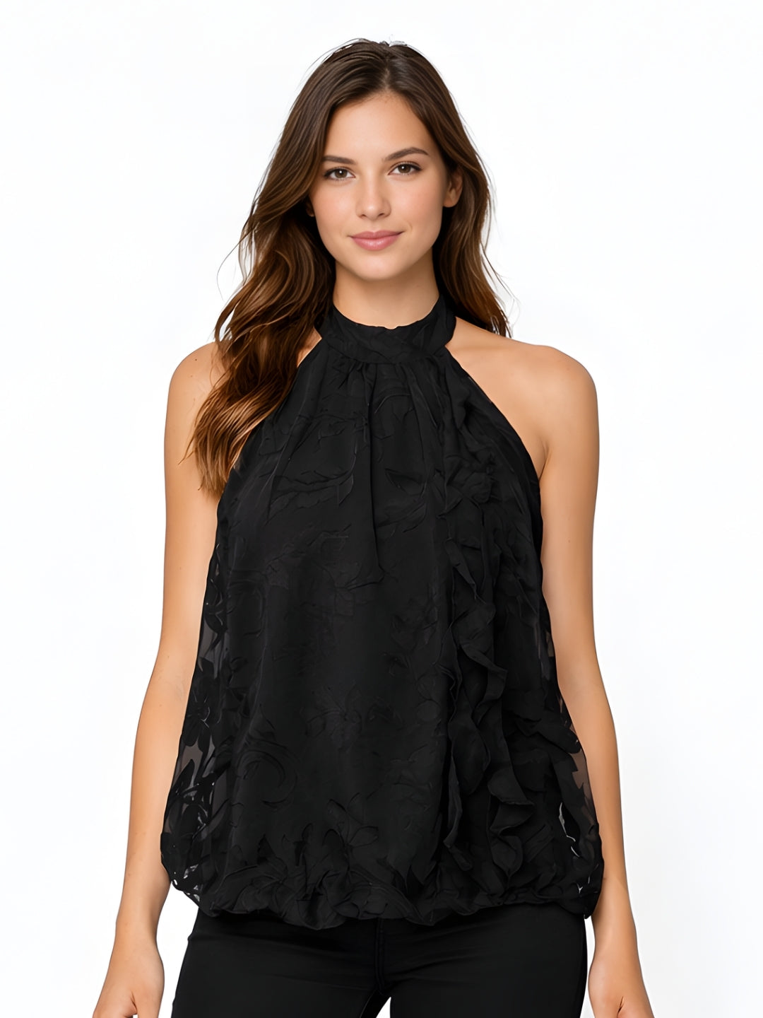 Black Textured Sleeveless Top