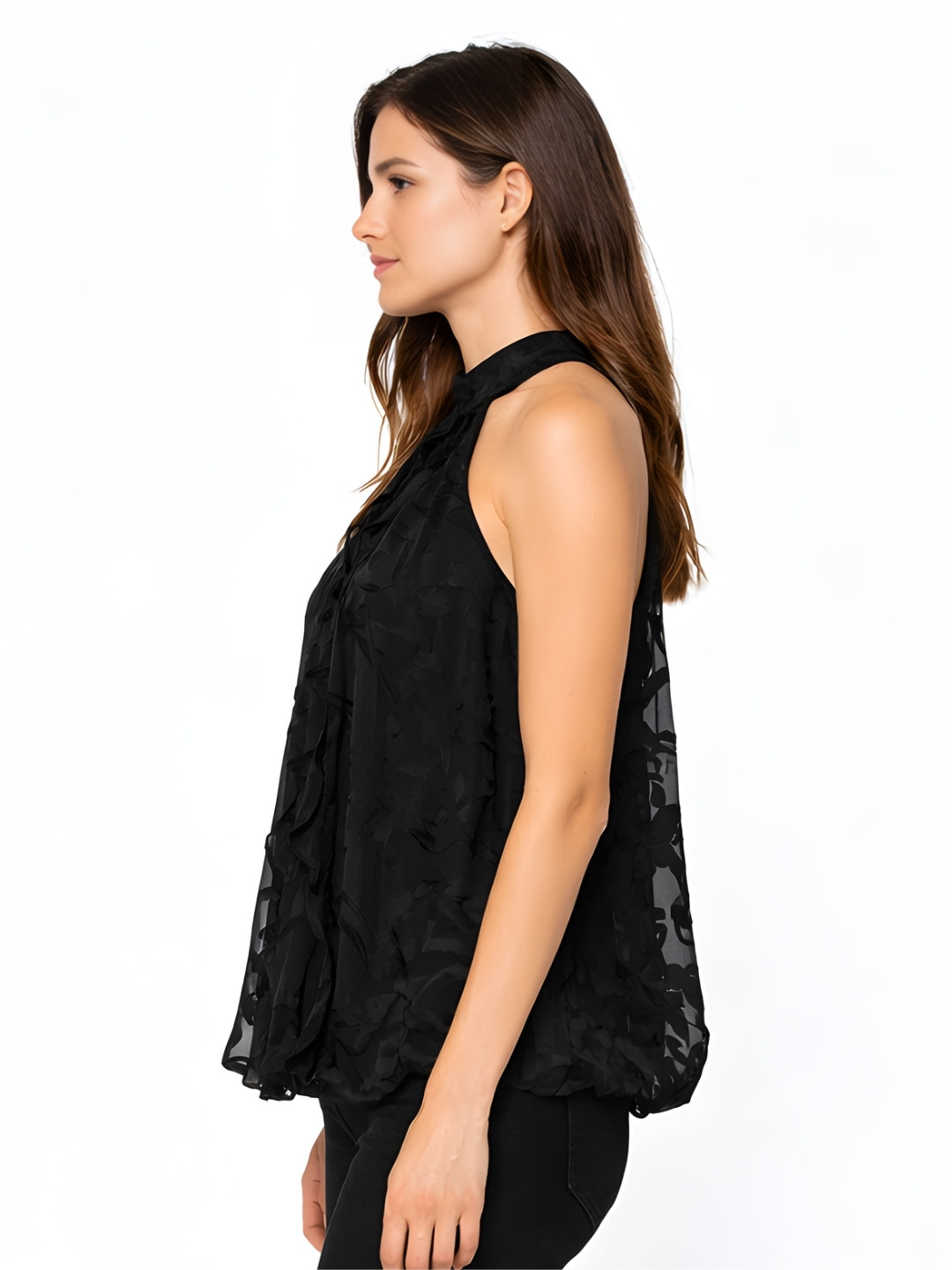 Black Textured Sleeveless Top