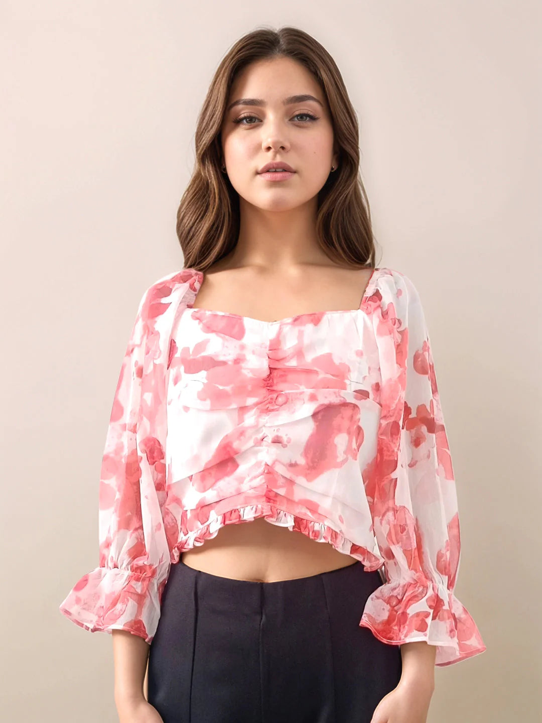 Pink Abstract Slim Fit Top