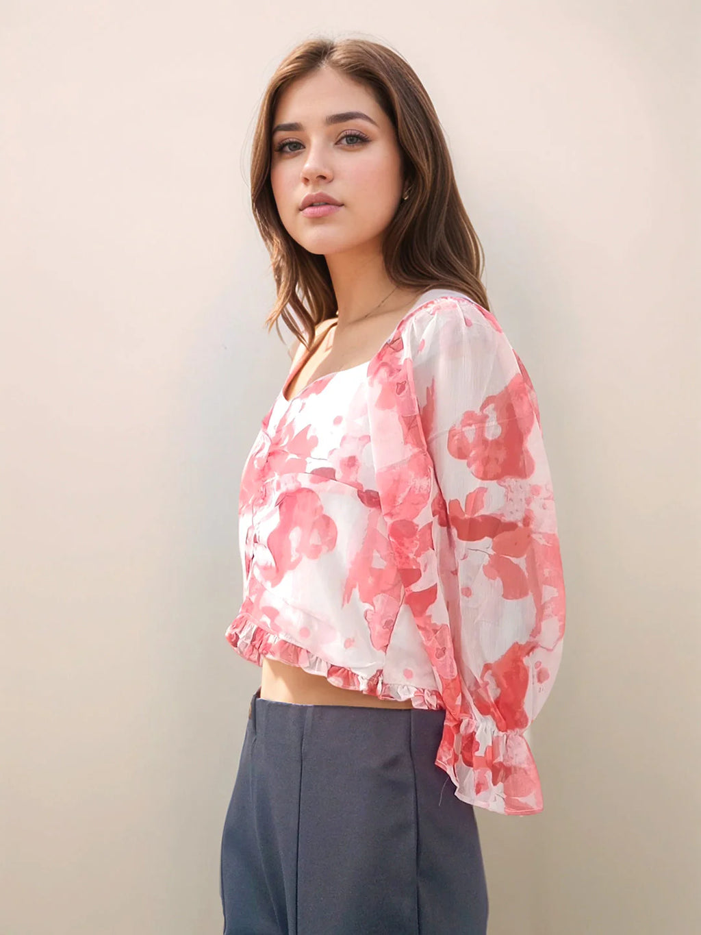 Pink Abstract Slim Fit Top