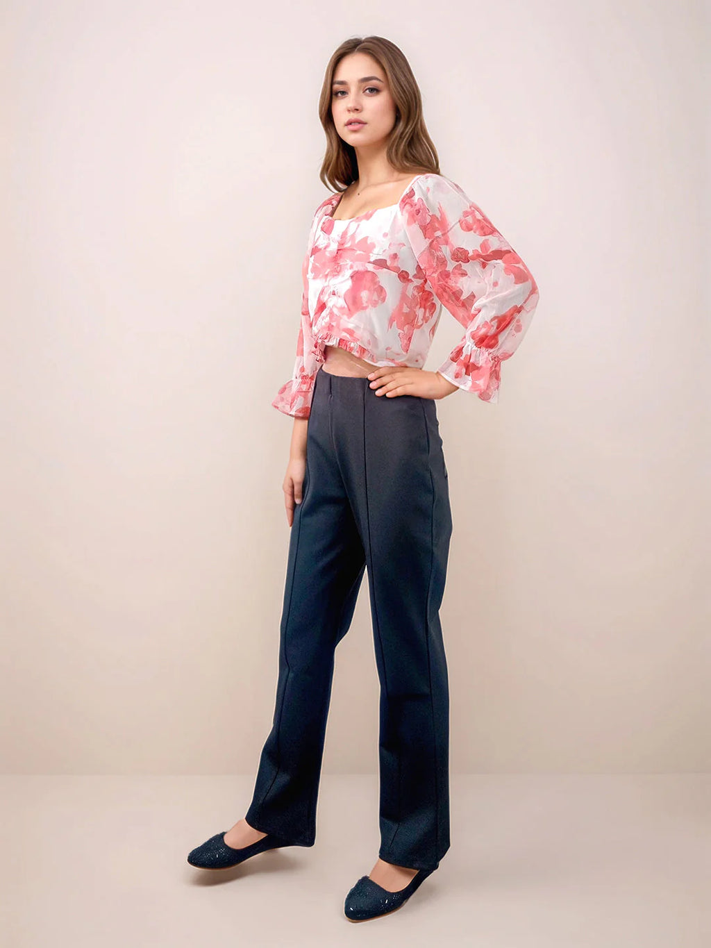 Pink Abstract Slim Fit Top