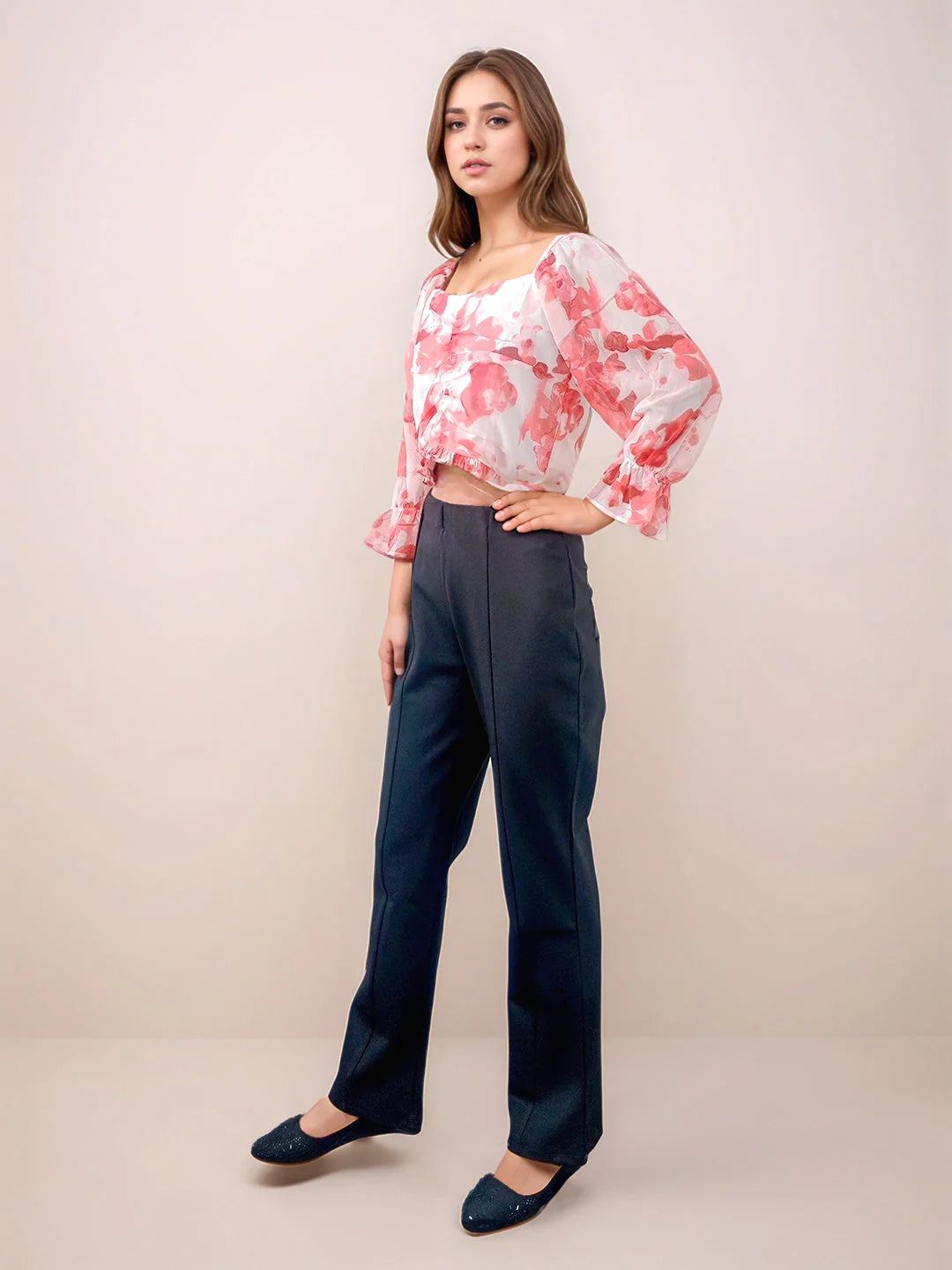 Pink Abstract Slim Fit Top
