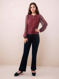 Maroon Textured Slim Fit Top
