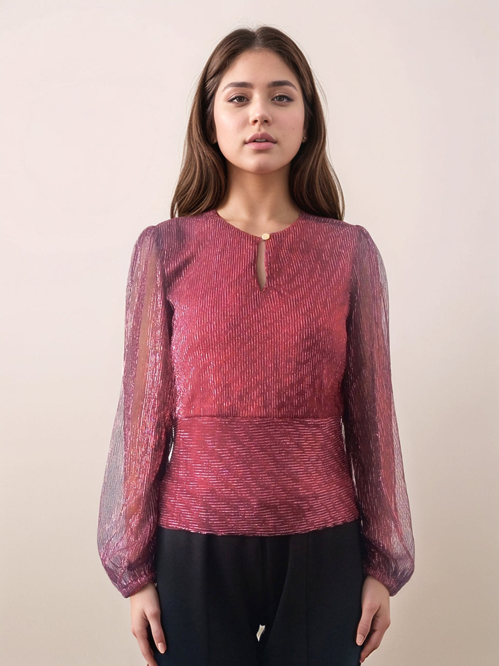 Maroon Textured Slim Fit Top