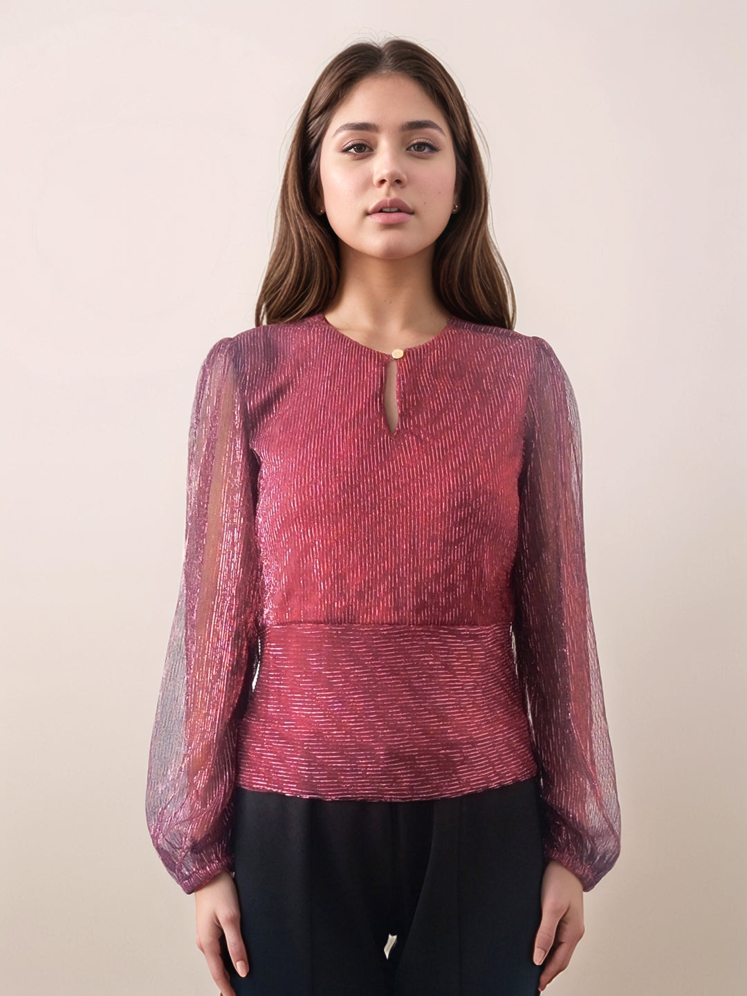 Maroon Textured Slim Fit Top