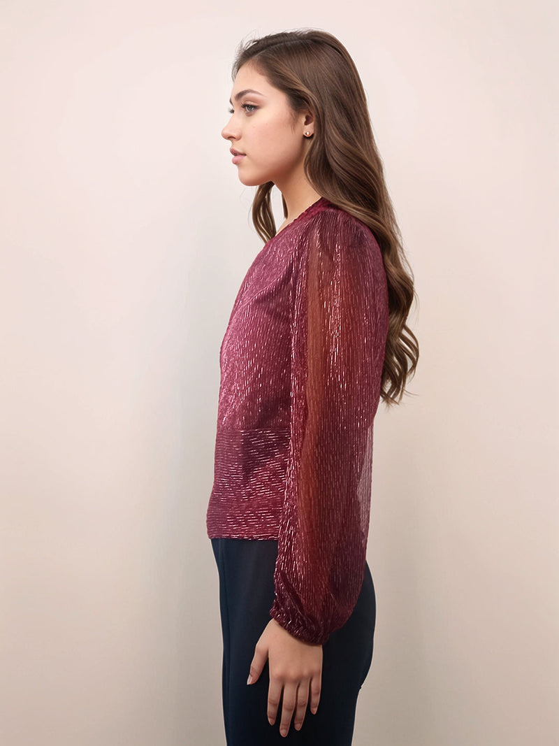Maroon Textured Slim Fit Top