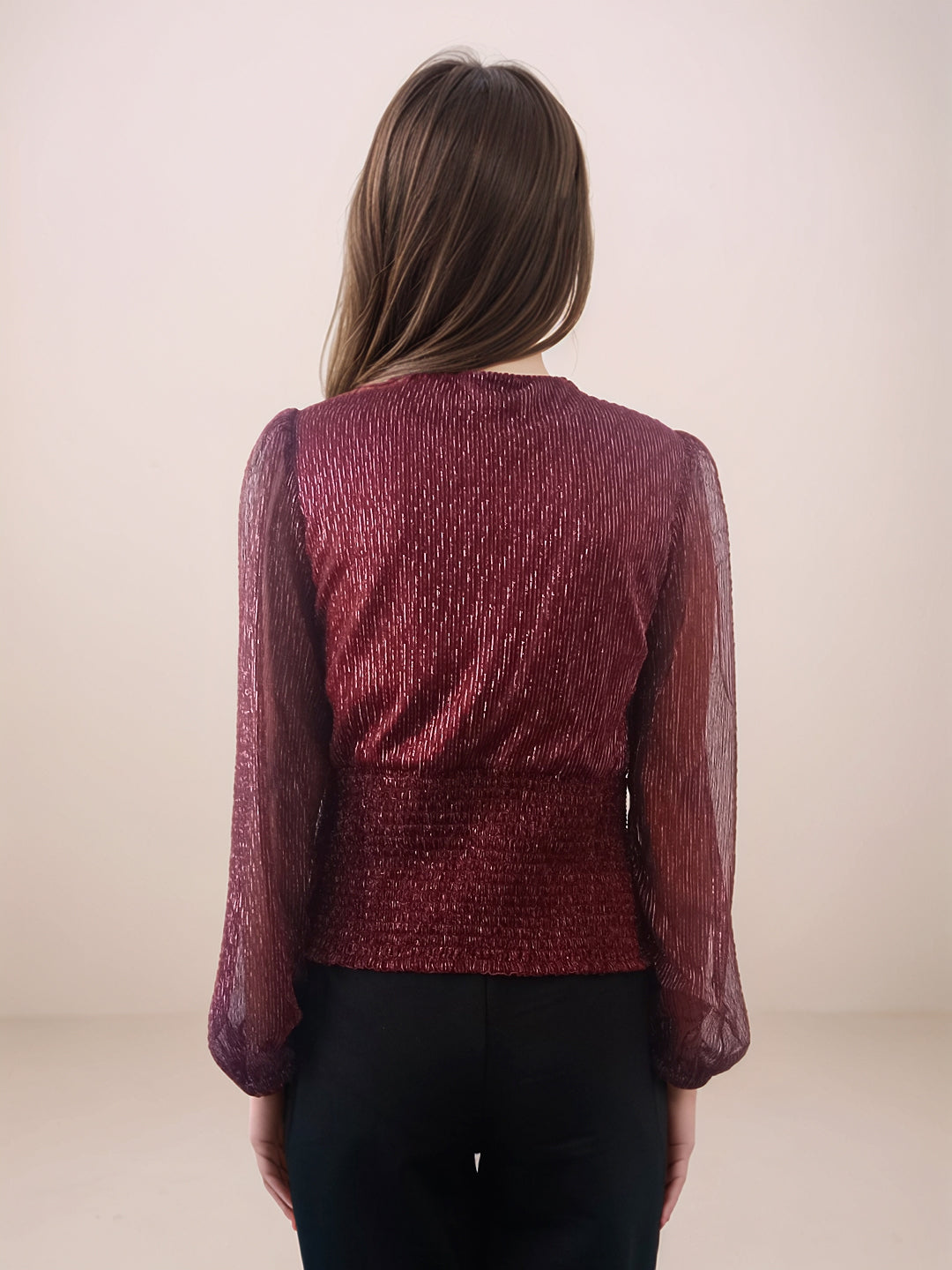Maroon Textured Slim Fit Top