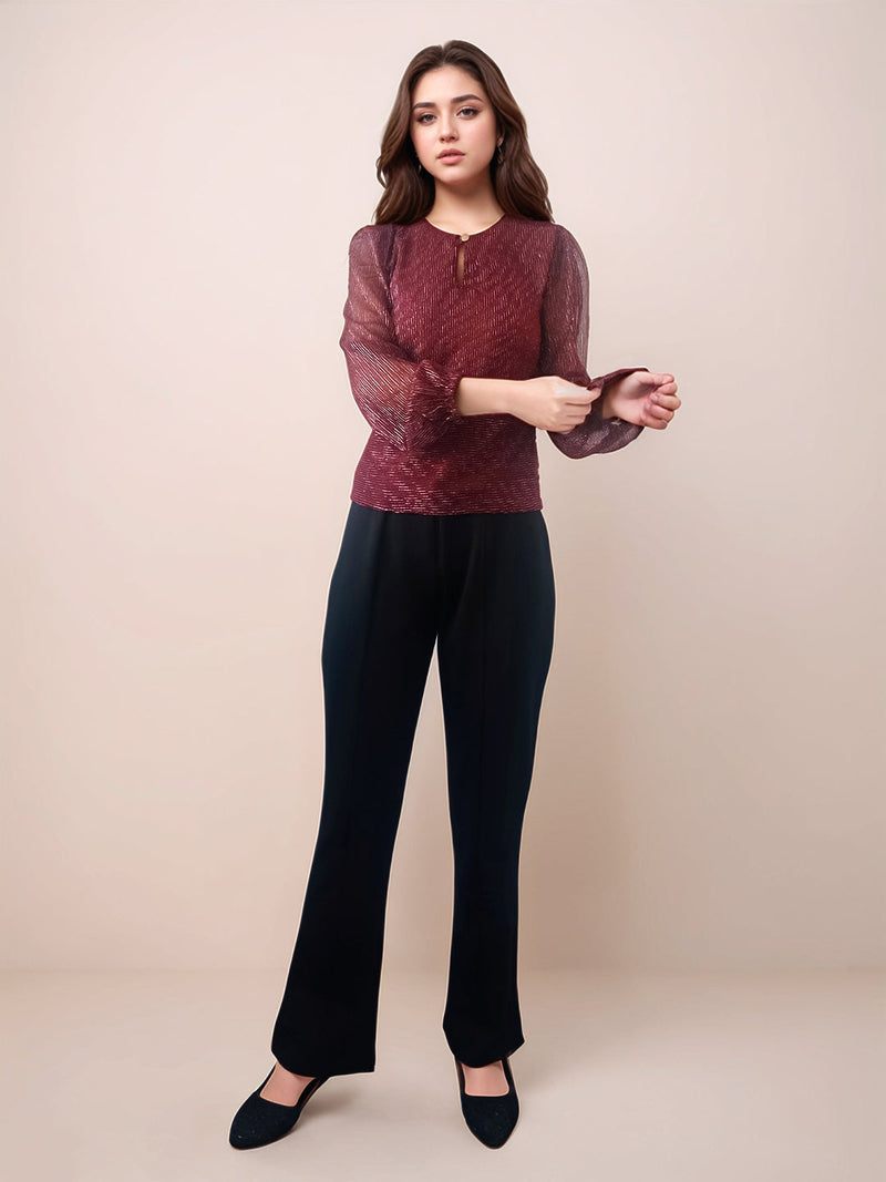 Maroon Textured Slim Fit Top