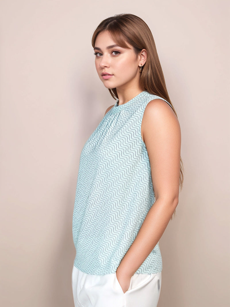 Mint Colored Abstract Relaxed Fit Top