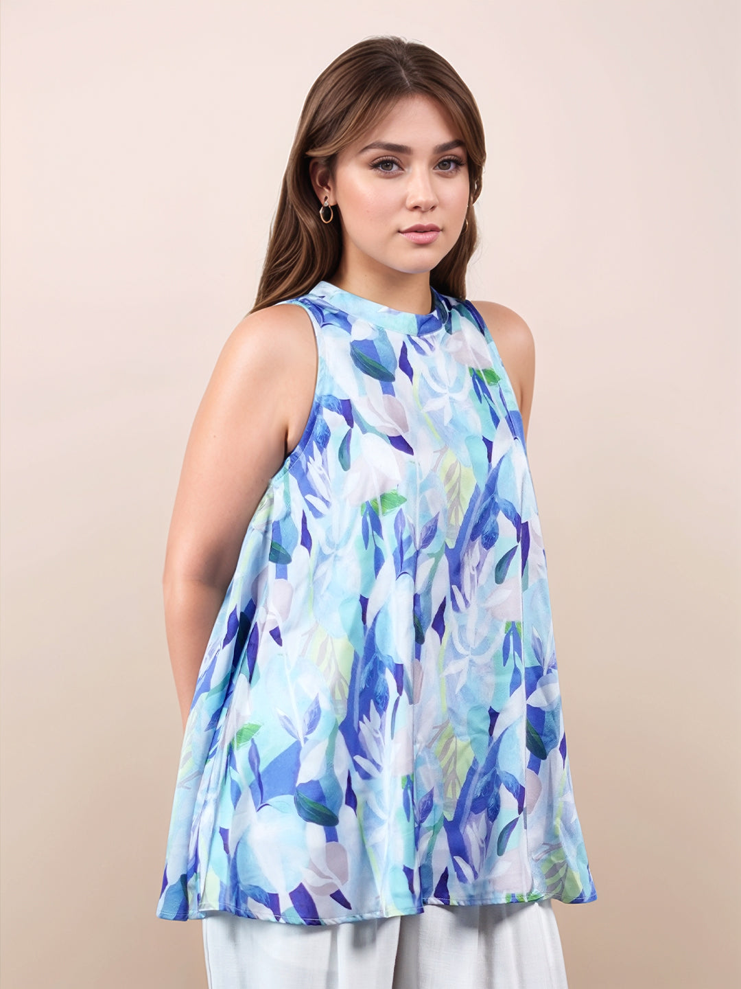 Blue Abstract Printed Sleeveless Top