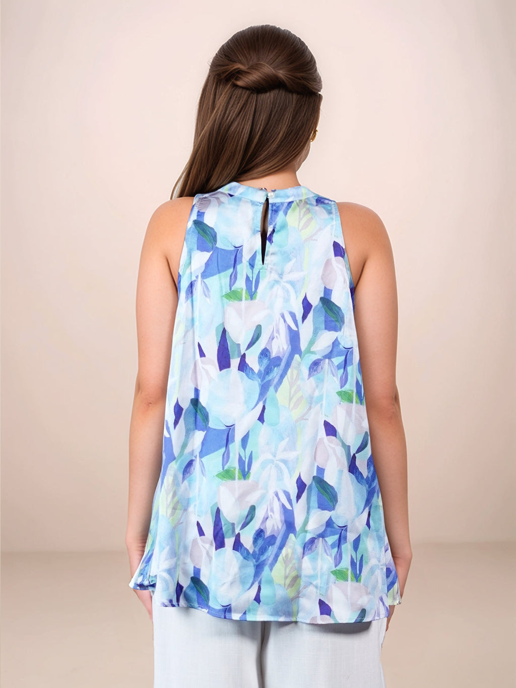 Blue Abstract Printed Sleeveless Top