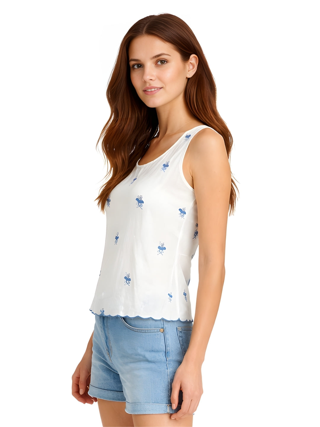 White Embroidered Sleeveless Top