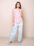 Pink Solid Round Neck Sleeveless Blouses & Tops