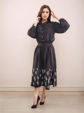 Black Solid Collar Neck Long Sleeves Top