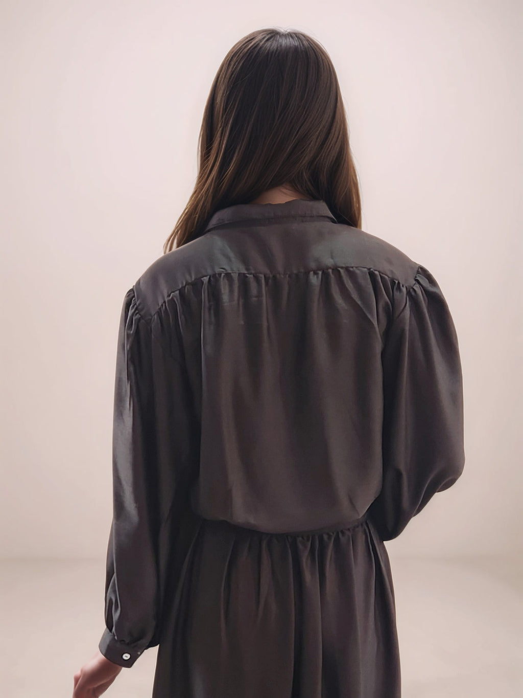 Black Solid Collar Neck Long Sleeves Top