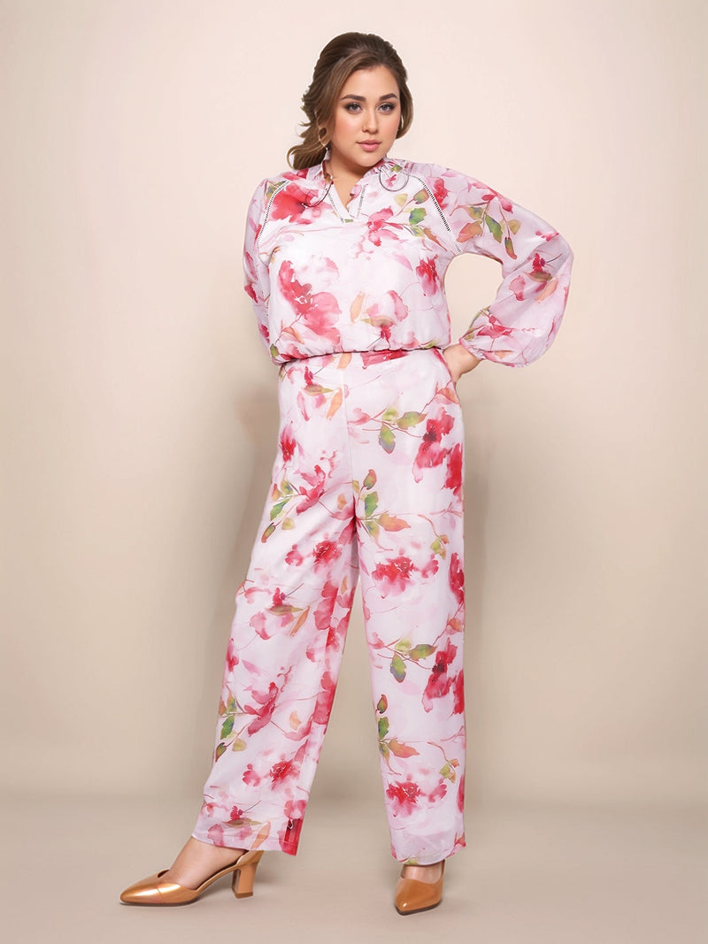 Multi Floral V-Neck Long Sleeves Top