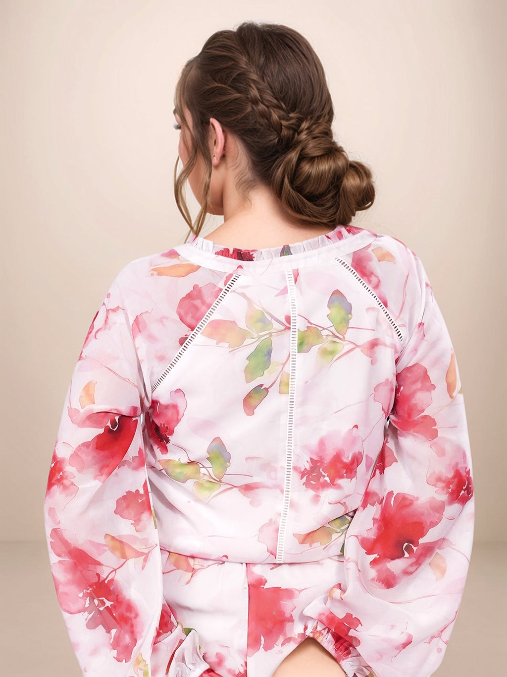 Multi Floral V-Neck Long Sleeves Top