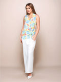 Multi Floral Collar Neck Sleeveless Blouses & Tops