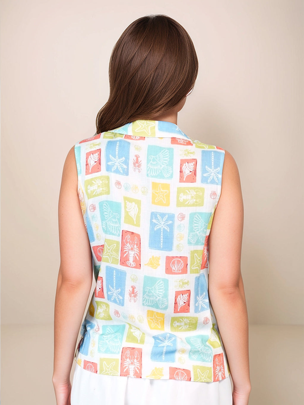 Multi Floral Collar Neck Sleeveless Blouses & Tops