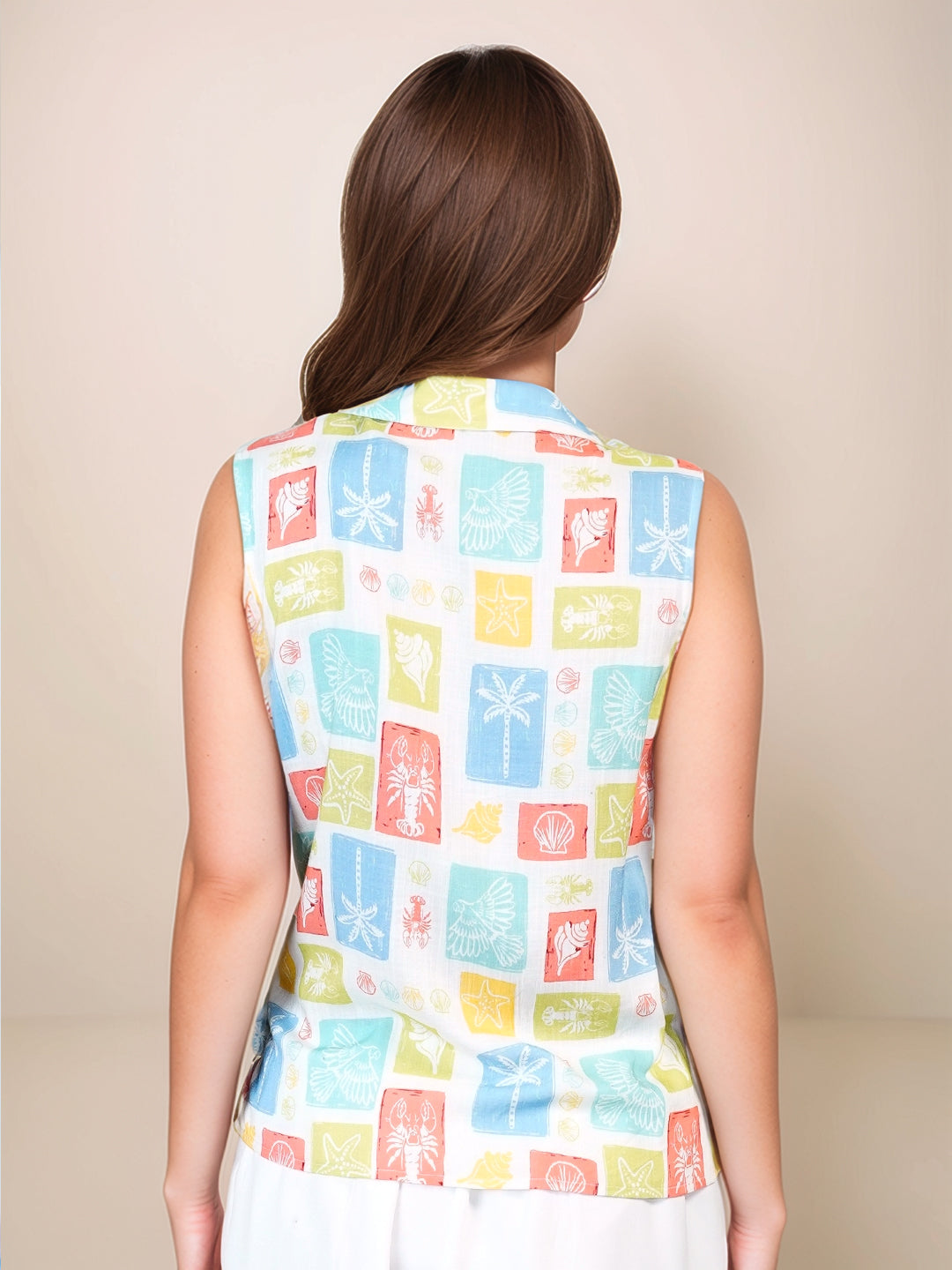 Multi Floral Collar Neck Sleeveless Blouses & Tops