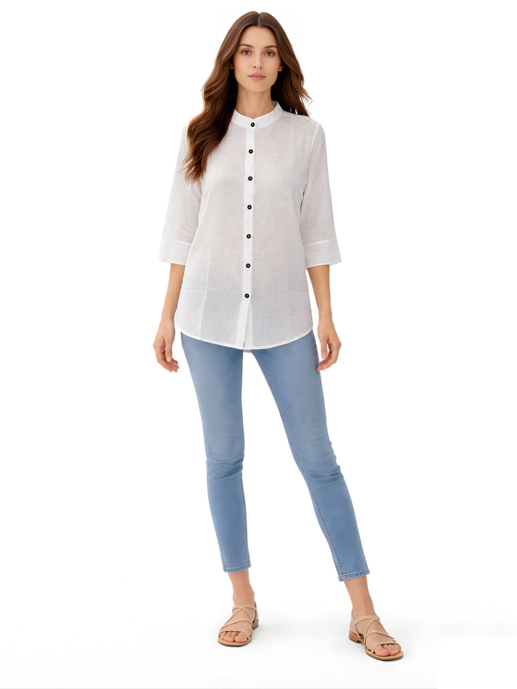 White Solid Three-Quarter Sleeves Top