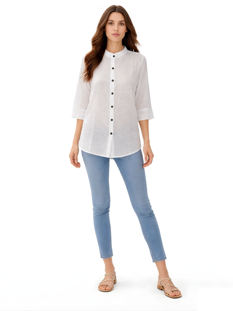 White Solid Three-Quarter Sleeves Top
