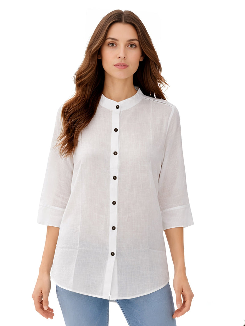White Solid Three-Quarter Sleeves Top