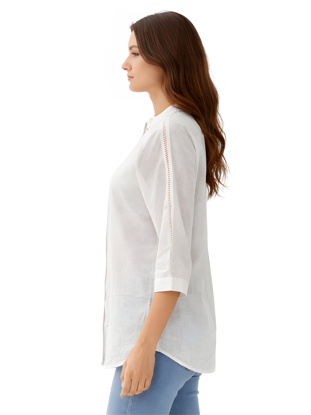 White Solid Three-Quarter Sleeves Top