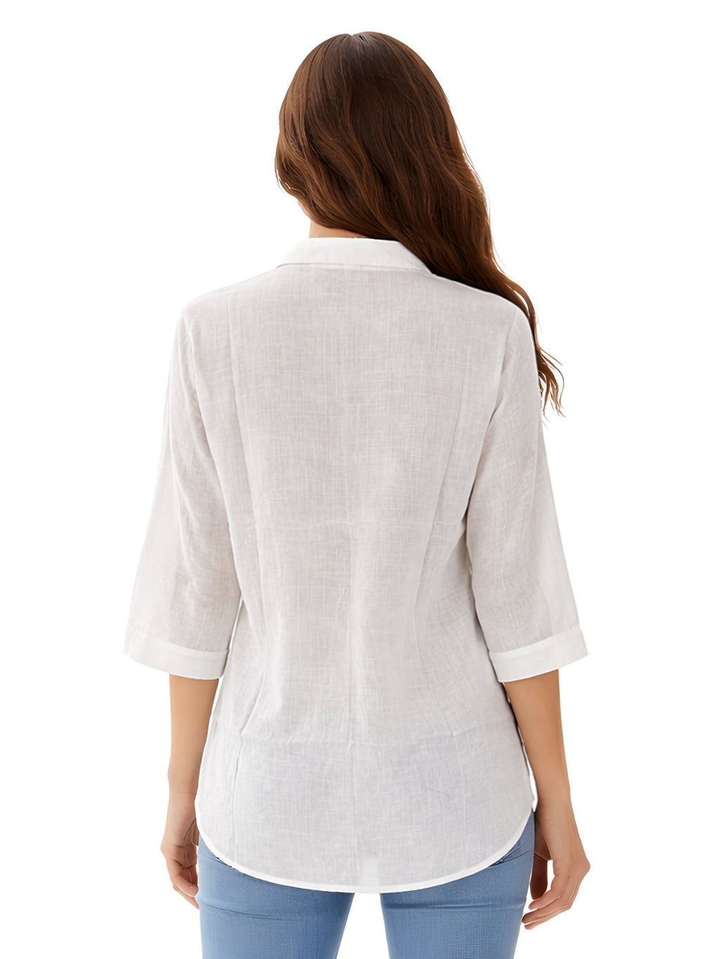 White Solid Three-Quarter Sleeves Top
