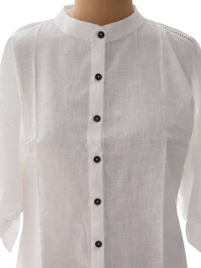 White Solid Three-Quarter Sleeves Top