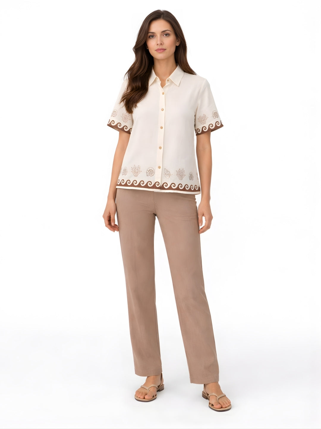 Beige Abstract Short Top