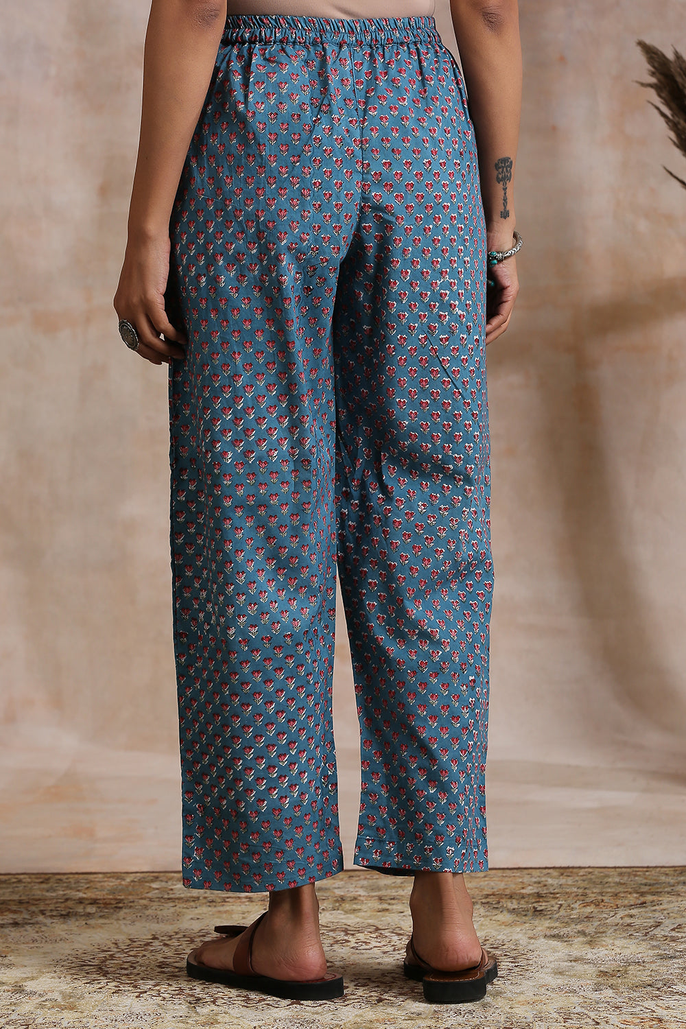 Blue Hand Block Printed Farsi Pants
