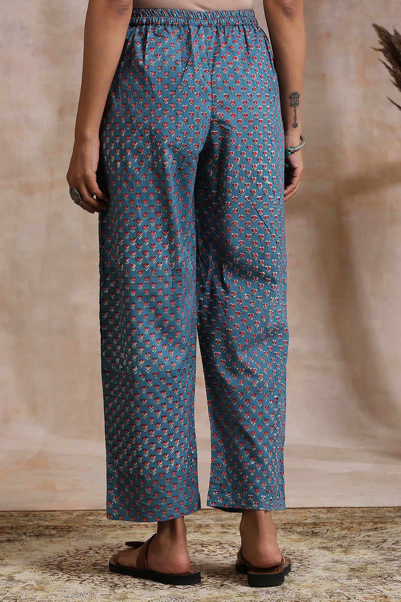 Blue Hand Block Printed Farsi Pants