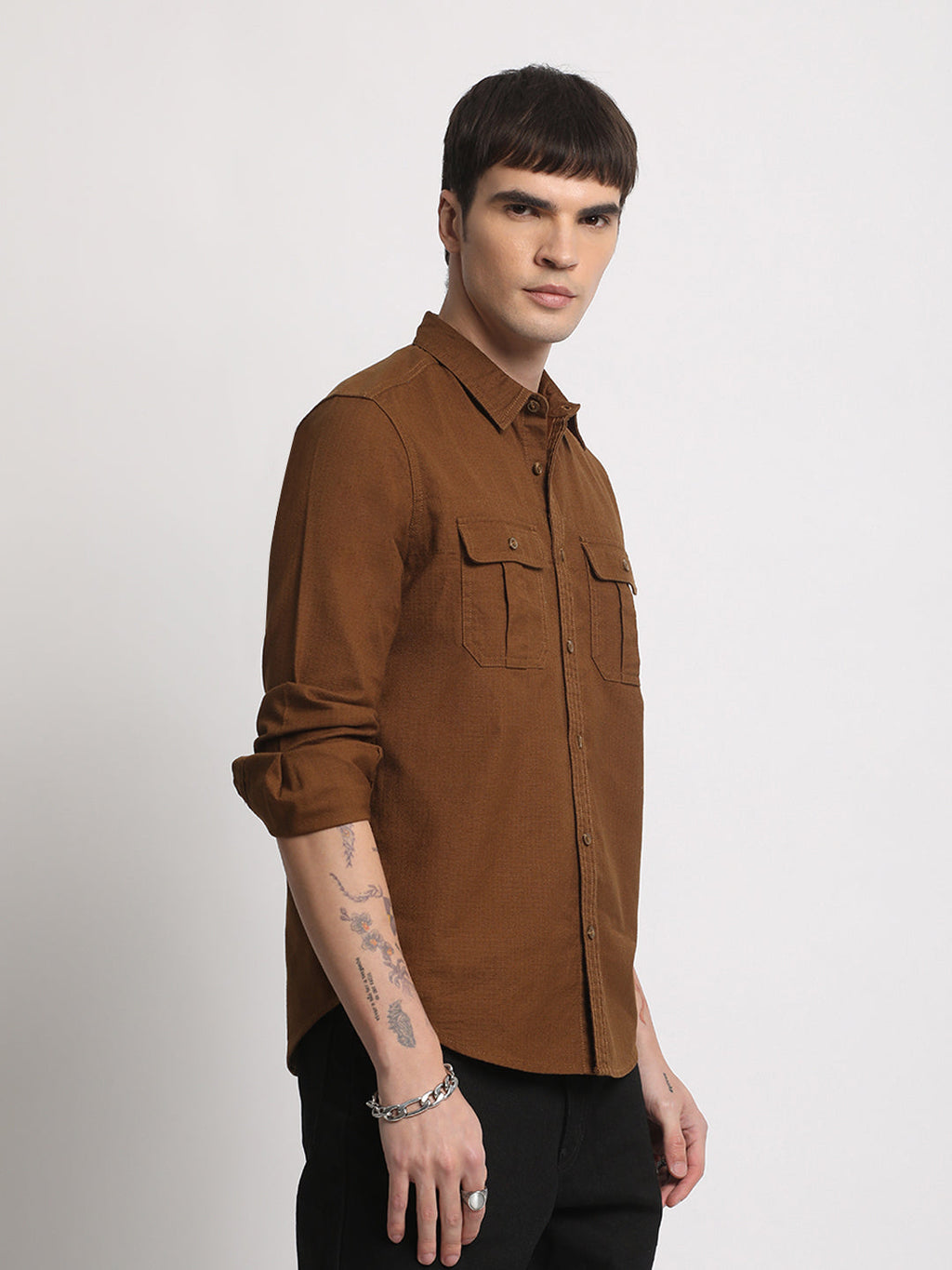 Aka - Men Mustard Solid Slim Fit Cotton Casual Shirt