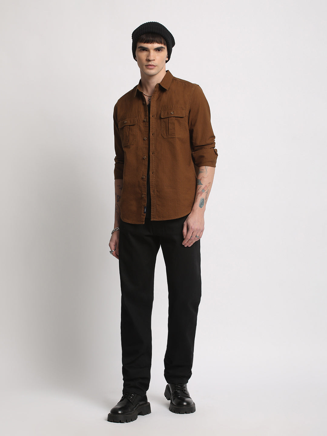 Aka - Men Mustard Solid Slim Fit Cotton Casual Shirt