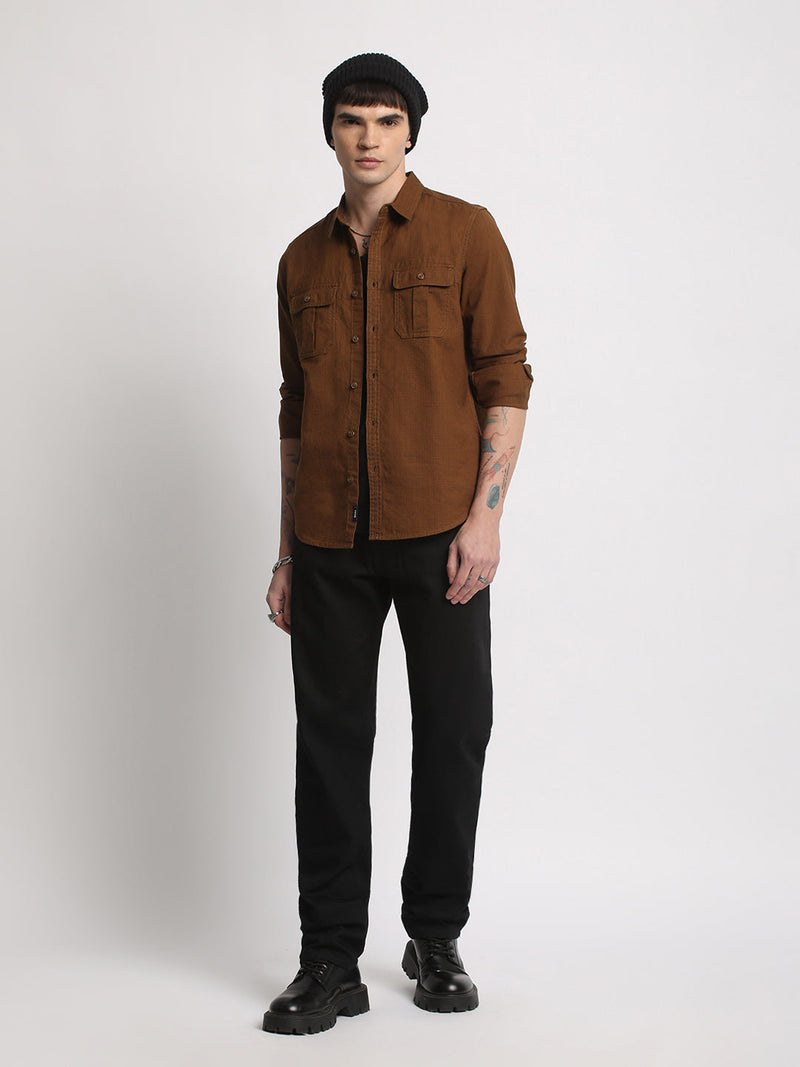 Aka - Men Mustard Solid Slim Fit Cotton Casual Shirt