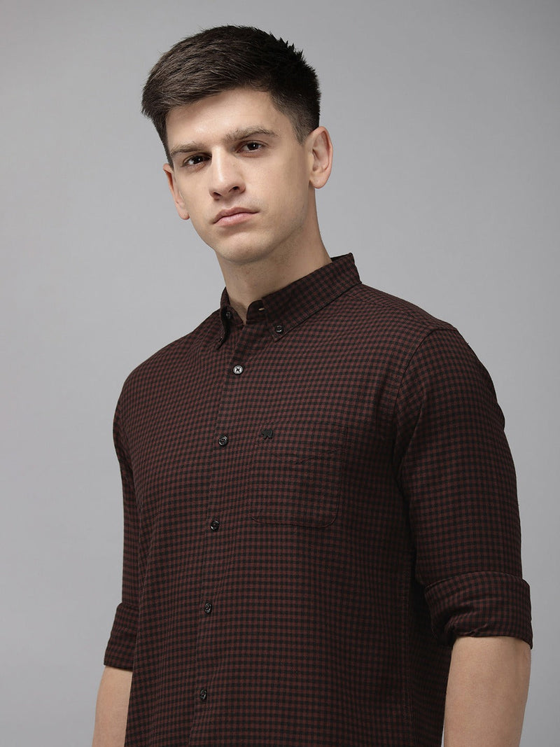 Aphex - Men Maroon Gingham Checked Slim Cotton Casual Shirt