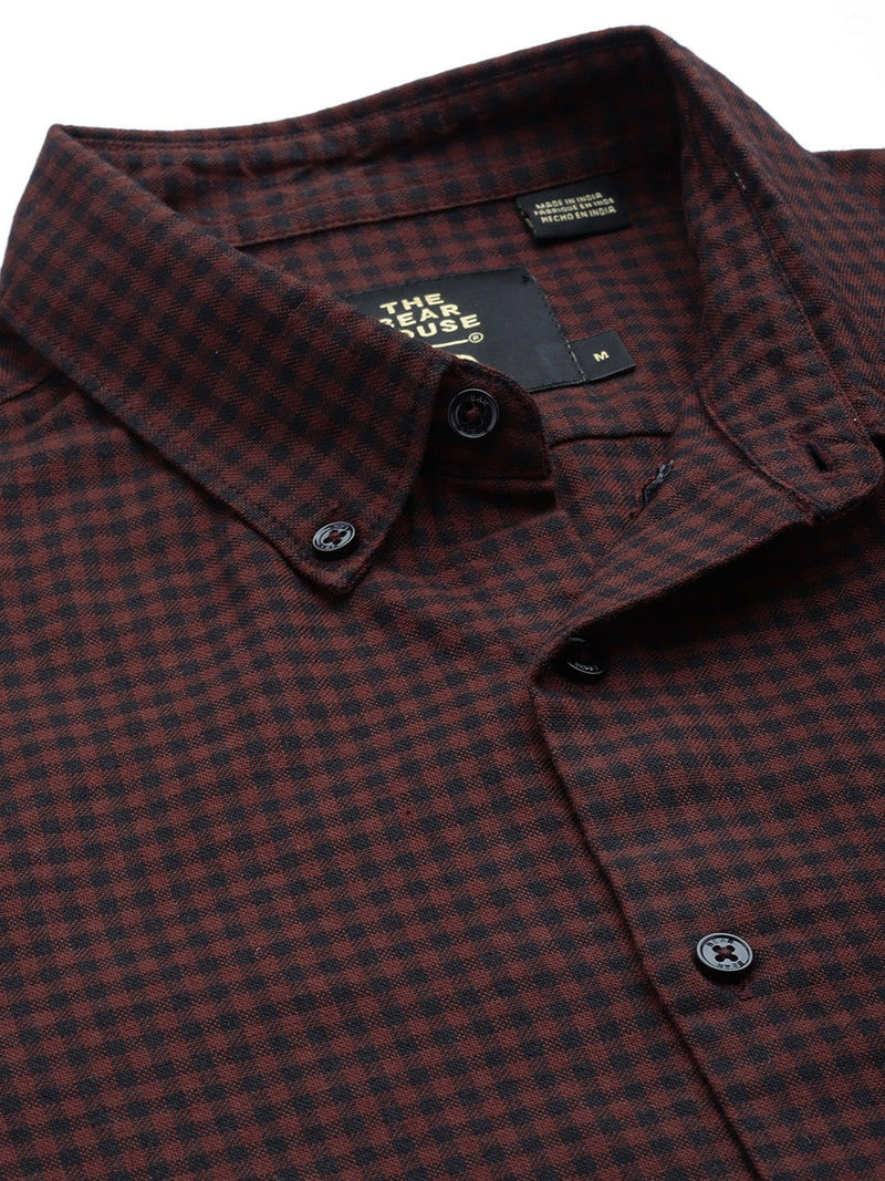 Aphex - Men Maroon Gingham Checked Slim Cotton Casual Shirt