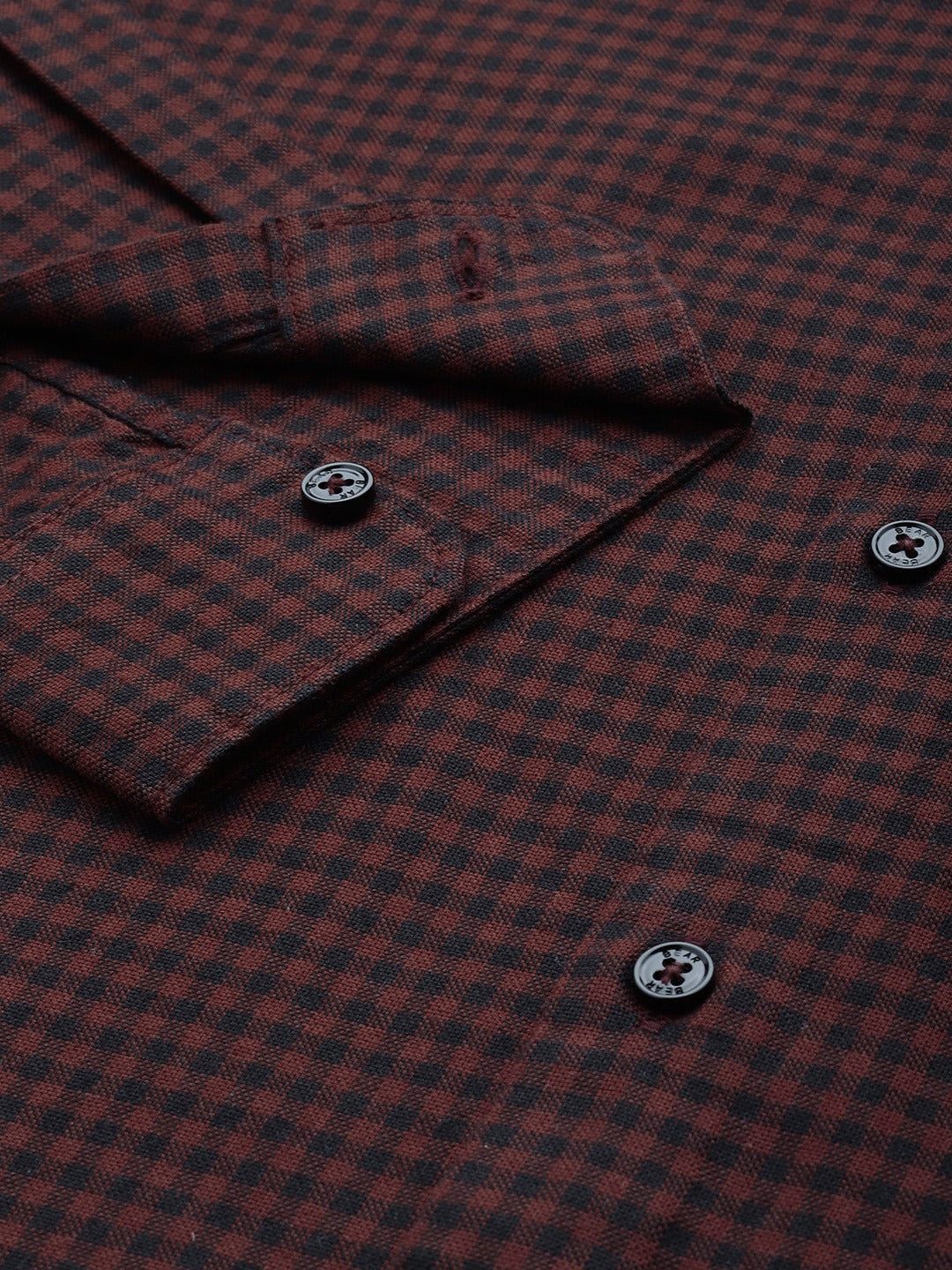 Aphex - Men Maroon Gingham Checked Slim Cotton Casual Shirt