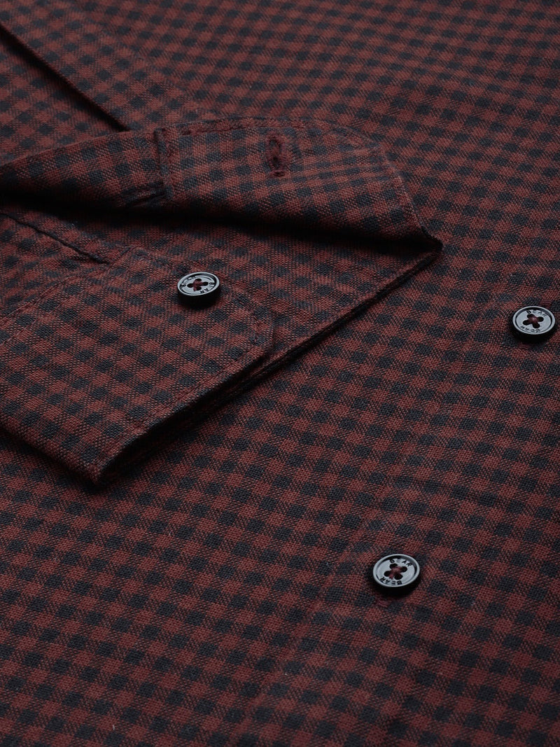 Aphex - Men Maroon Gingham Checked Slim Cotton Casual Shirt