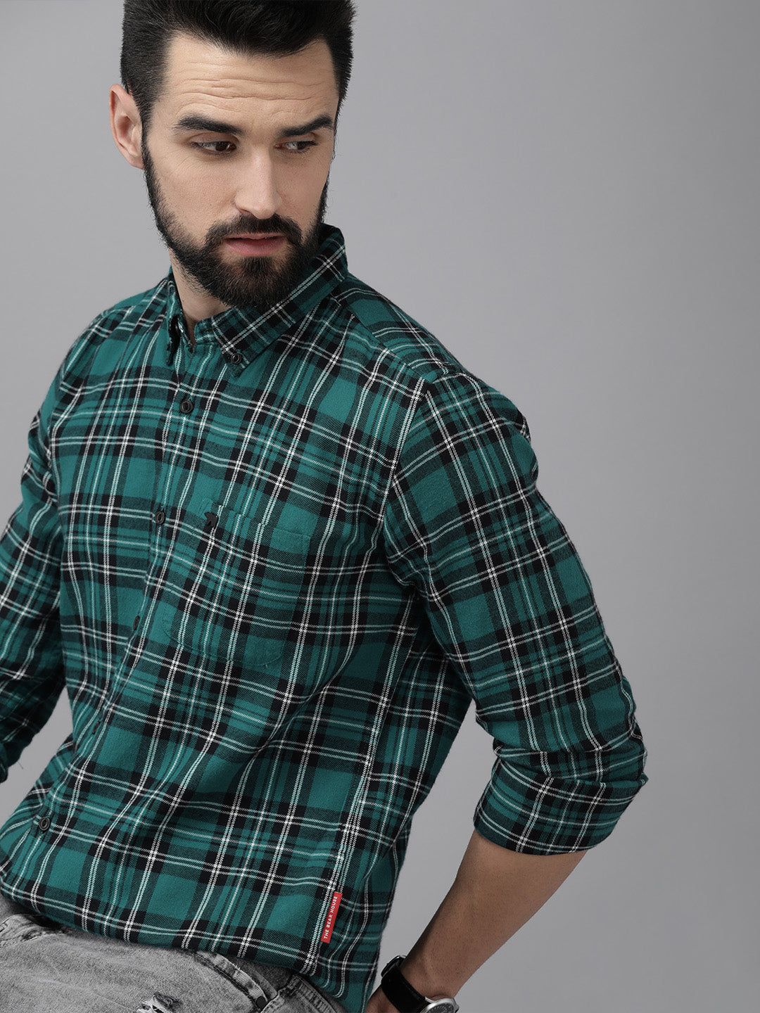 Arna - Men Green & Black Slim Fit Checked Flannel Cotton Casual Shirt