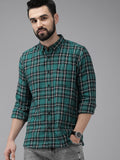 Arna - Men Green & Black Slim Fit Checked Flannel Cotton Casual Shirt