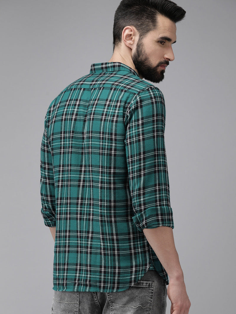 Arna - Men Green & Black Slim Fit Checked Flannel Cotton Casual Shirt