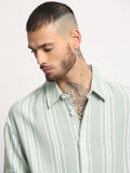 Arnos - Men's Light Green Striped Relaxed Fit Casual Shirt