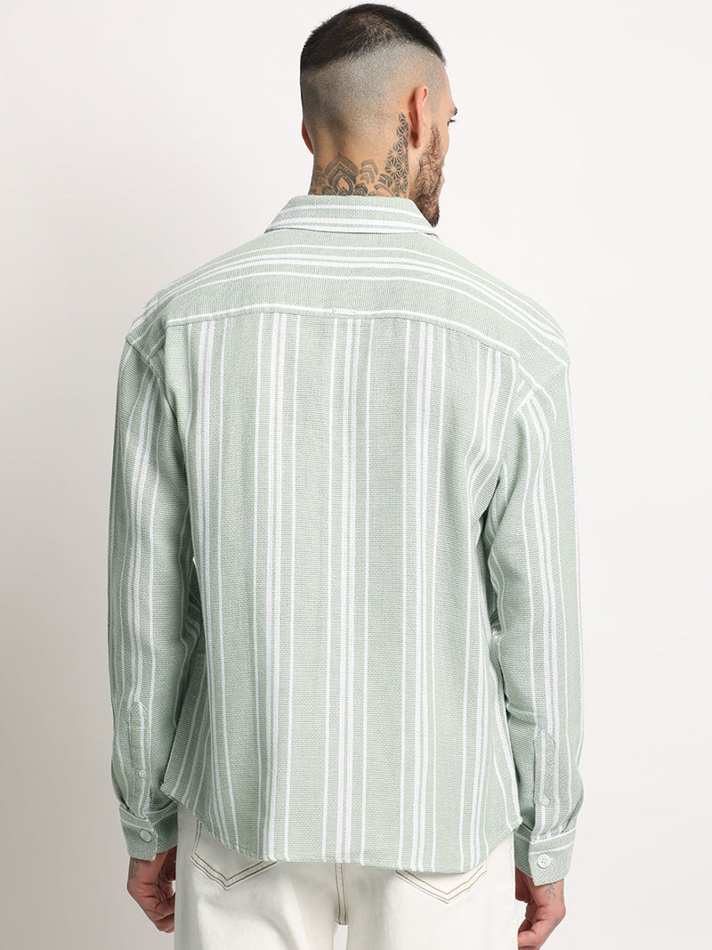 Arnos - Men's Light Green Striped Relaxed Fit Casual Shirt