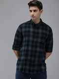 Bacalar - Men Navy Blue Slim Fit Checked Flannel Cotton Casual Shirt