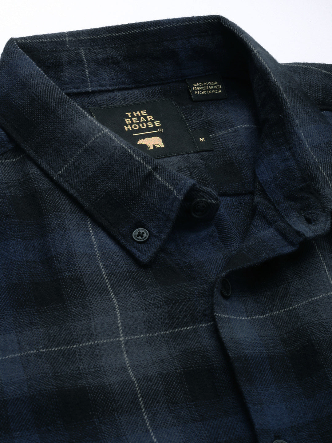 Bacalar - Men Navy Blue Slim Fit Checked Flannel Cotton Casual Shirt