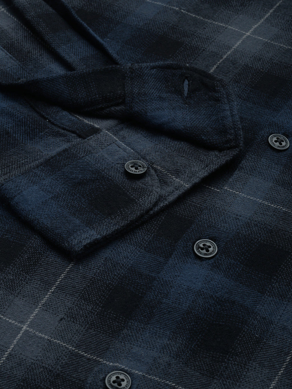 Bacalar - Men Navy Blue Slim Fit Checked Flannel Cotton Casual Shirt