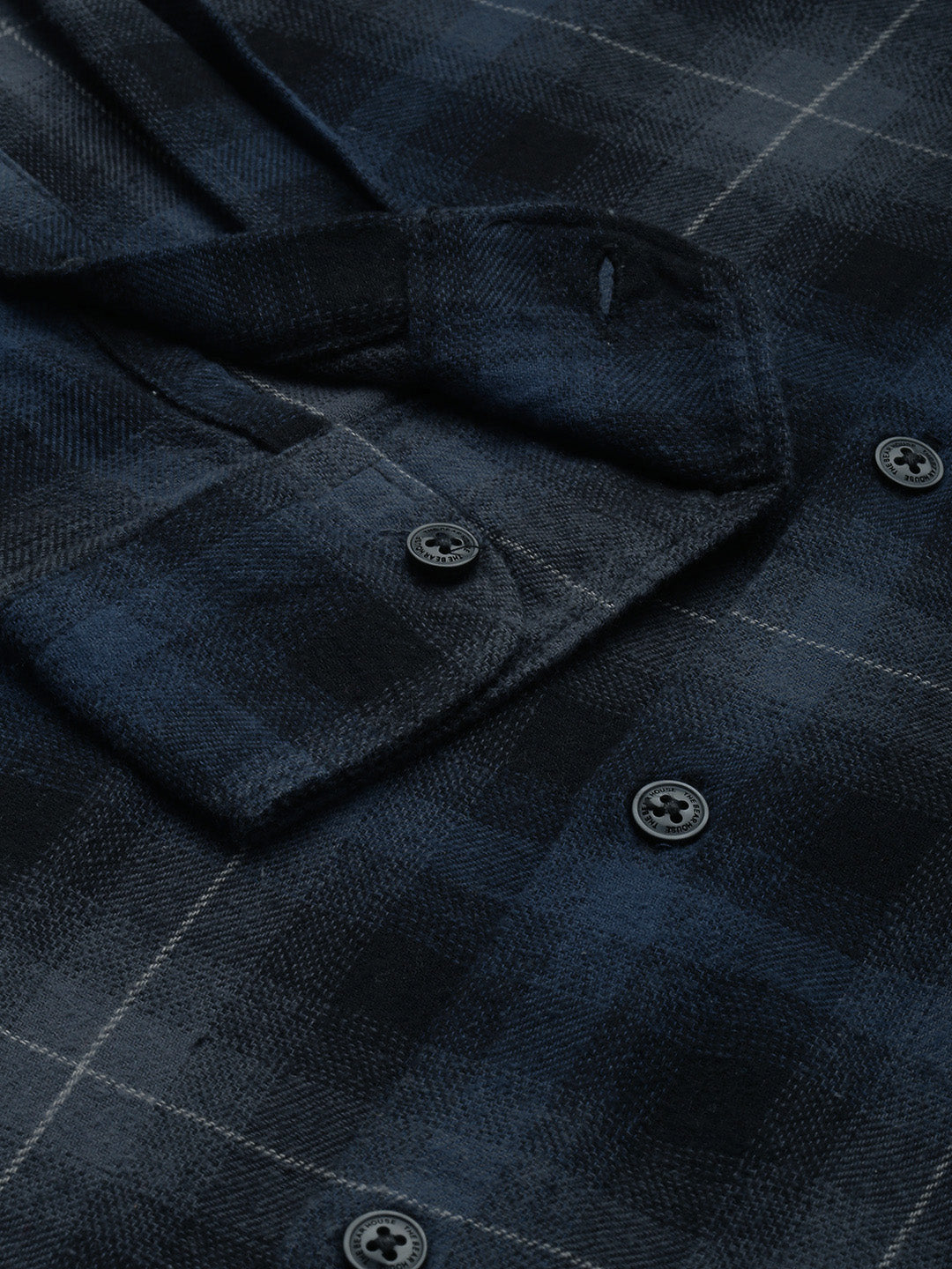 Bacalar - Men Navy Blue Slim Fit Checked Flannel Cotton Casual Shirt